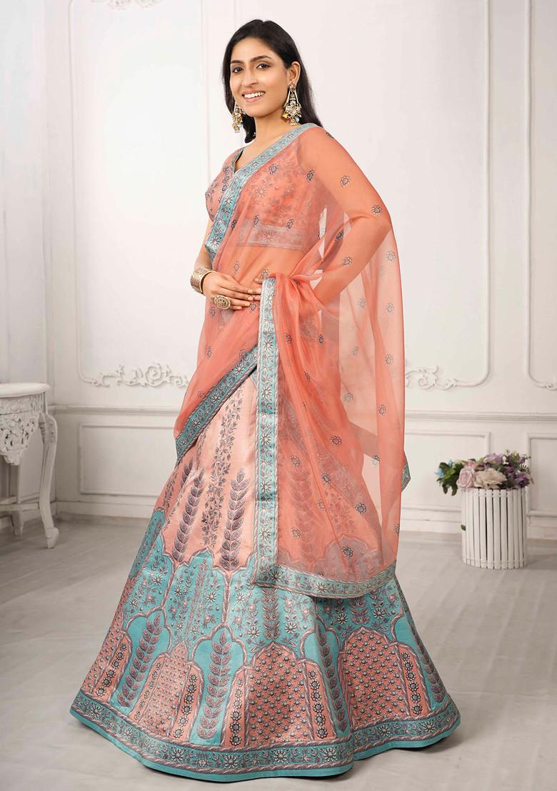 Pink Digital Print Silk Blend Lehenga Set