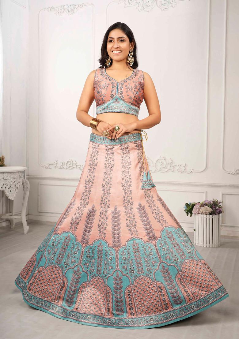 Pink Digital Print Silk Blend Lehenga Set