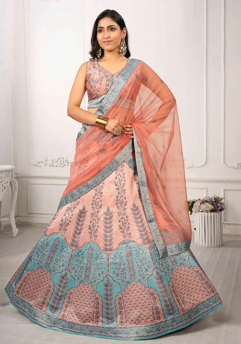 Pink Digital Print Silk Blend Lehenga Set