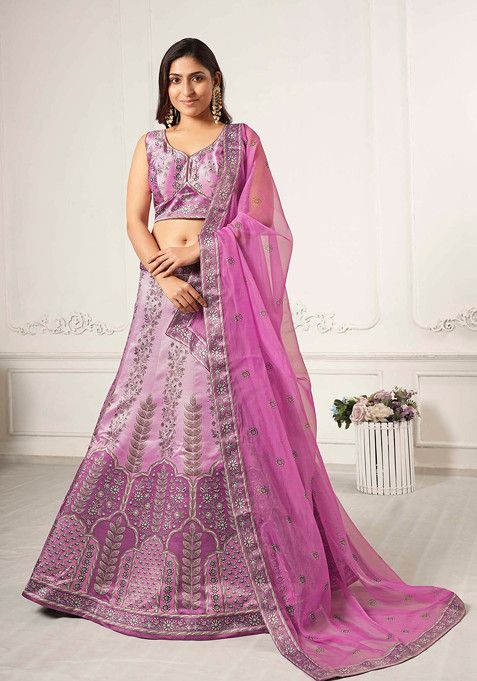 Purple Digital Print Silk Blend Lehenga Set