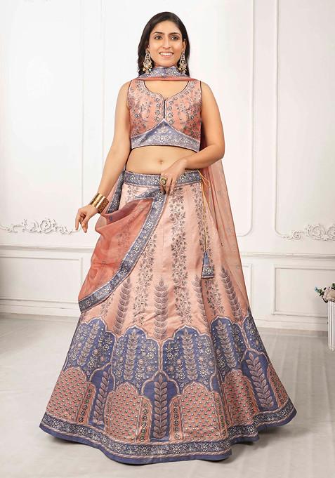 Multicolour Digital Print Silk Blend Lehenga Set