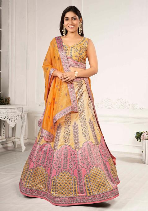 Yellow Digital Print Silk Blend Lehenga Set