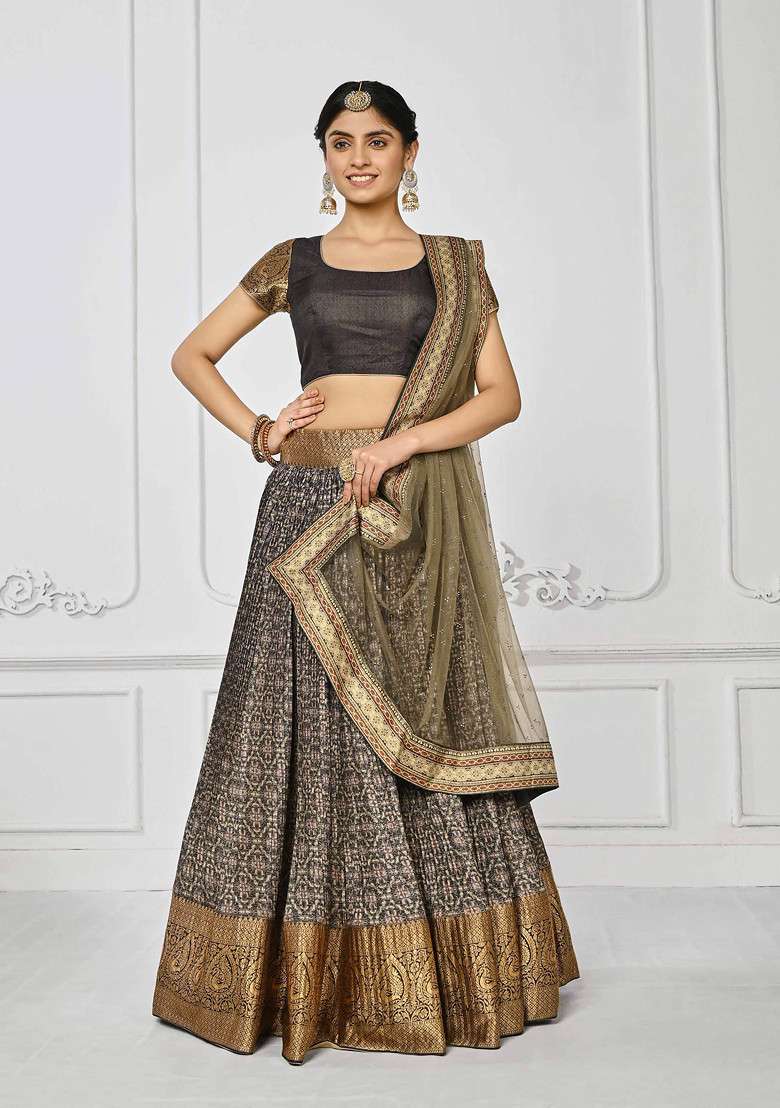 Grey Digital Print Lehenga Set - Indya