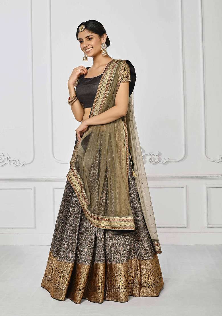 Grey Digital Print Lehenga Set - Indya