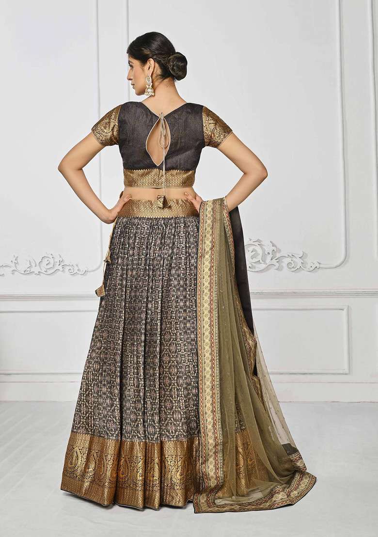 Grey Digital Print Lehenga Set - Indya