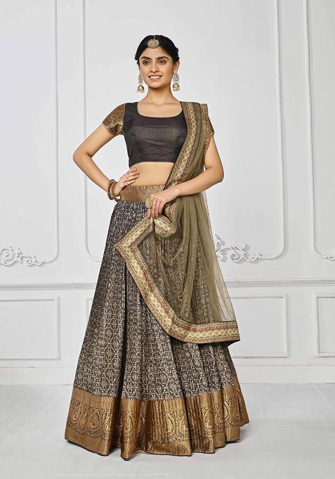 Grey Digital Print Lehenga Set