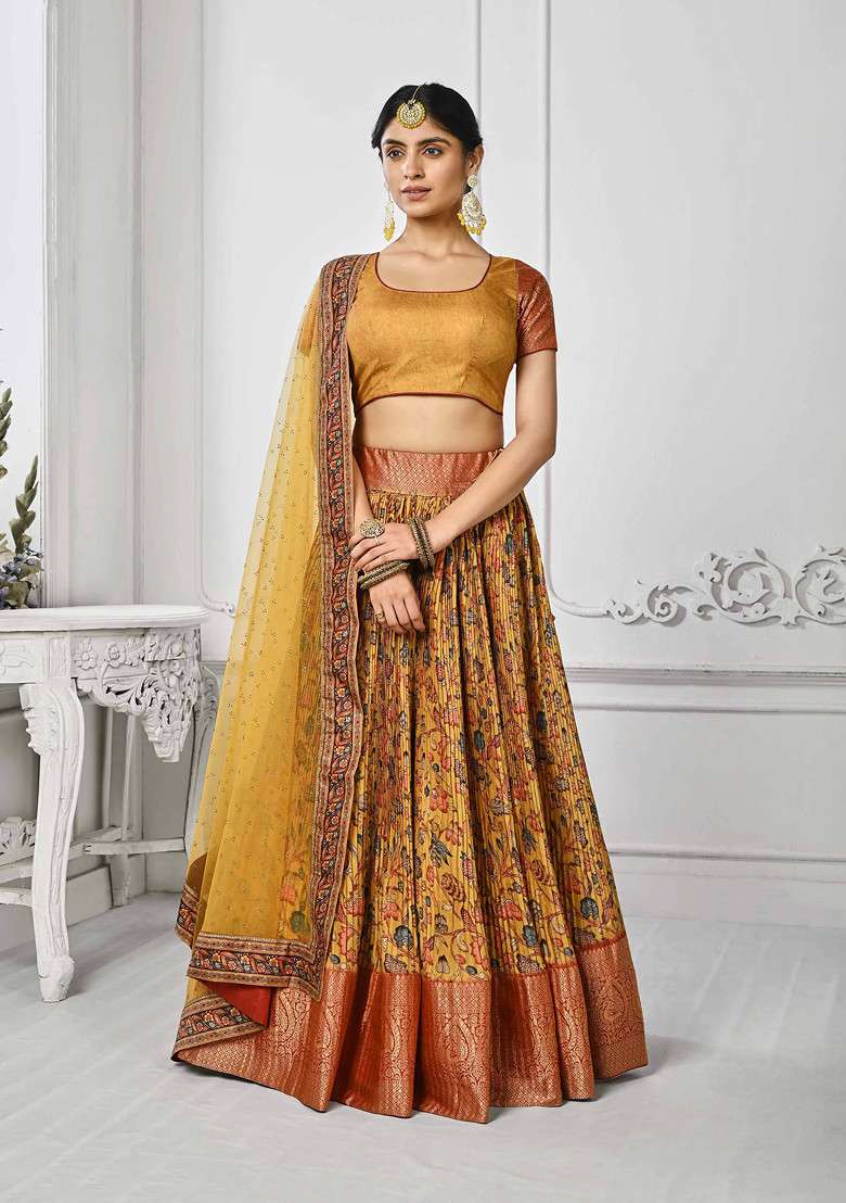 Yellow Printed Lehenga Set - Indya
