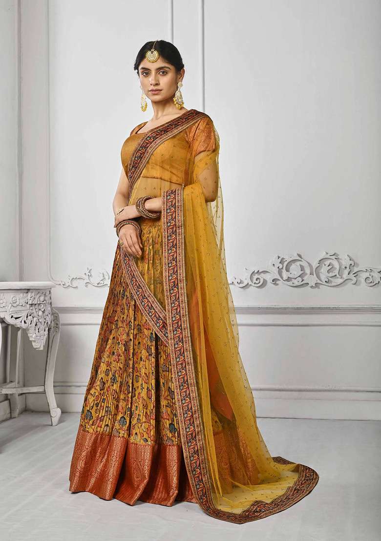 Yellow Printed Lehenga Set - Indya