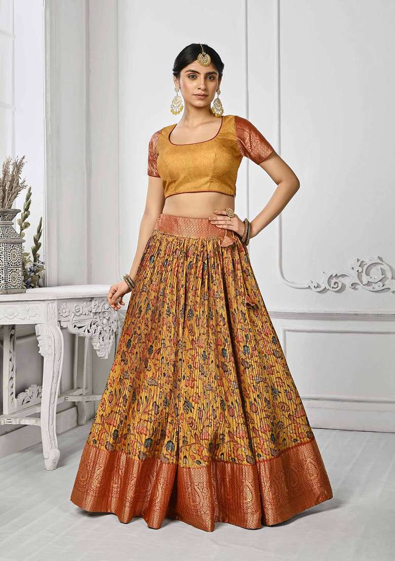 Yellow Printed Lehenga Set - Indya