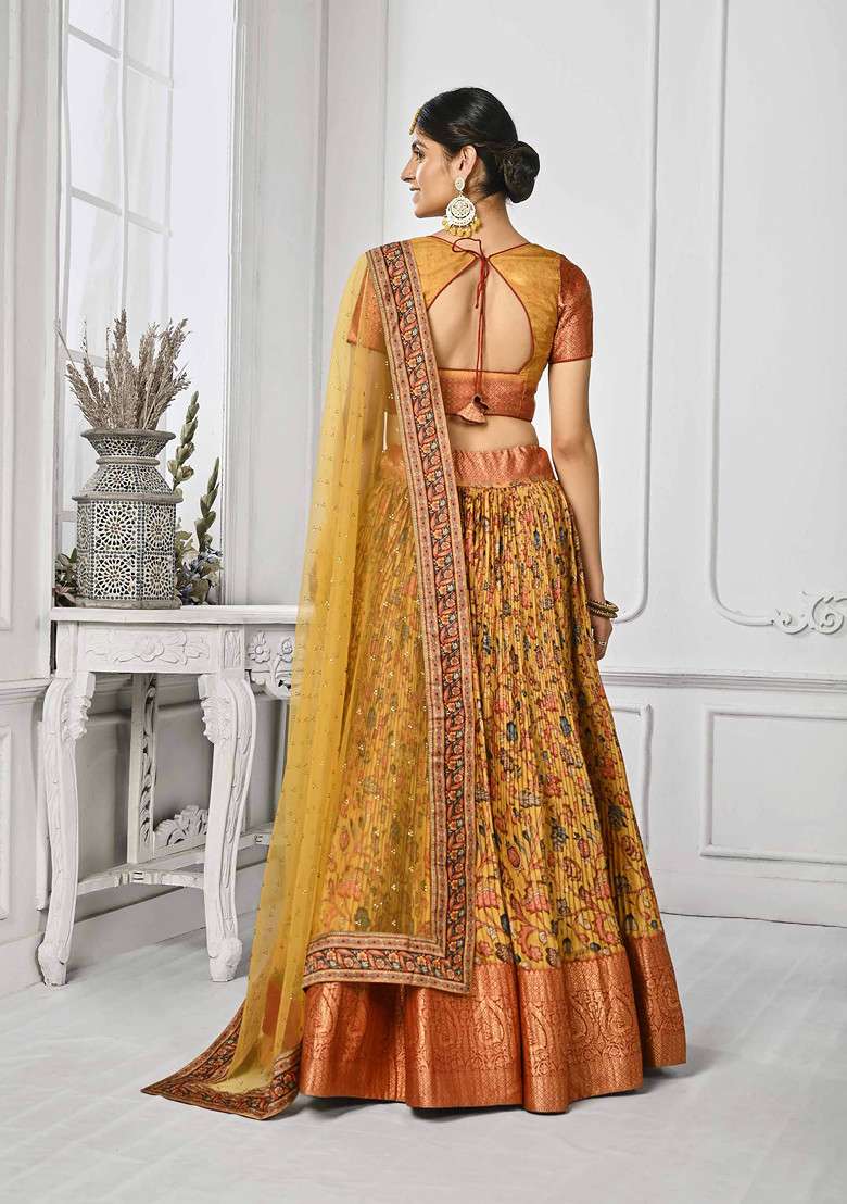 Yellow Printed Lehenga Set - Indya