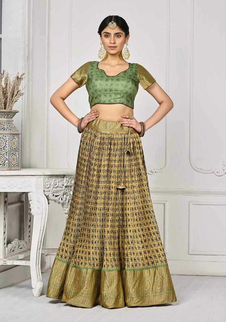 Green Digital Print Lehenga Set