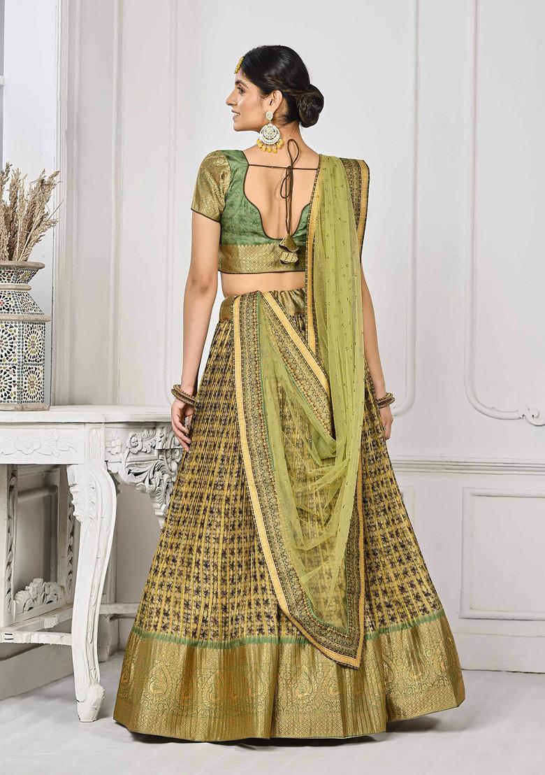 Green Digital Print Lehenga Set