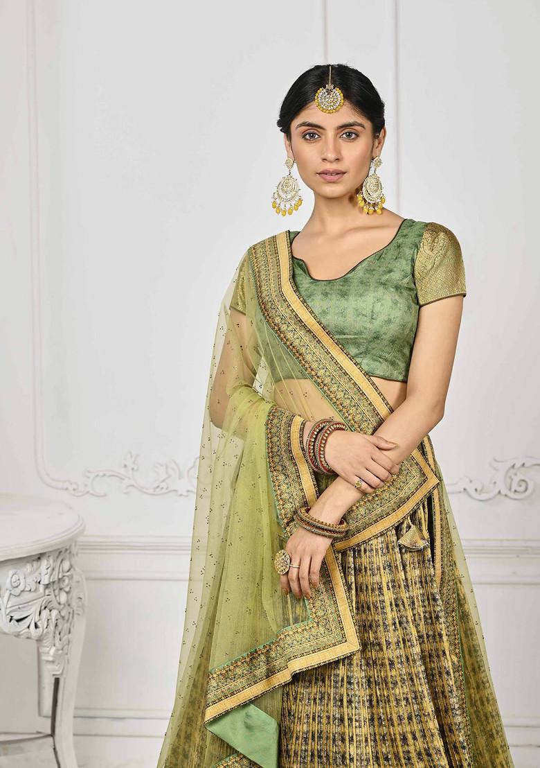 Green Digital Print Lehenga Set