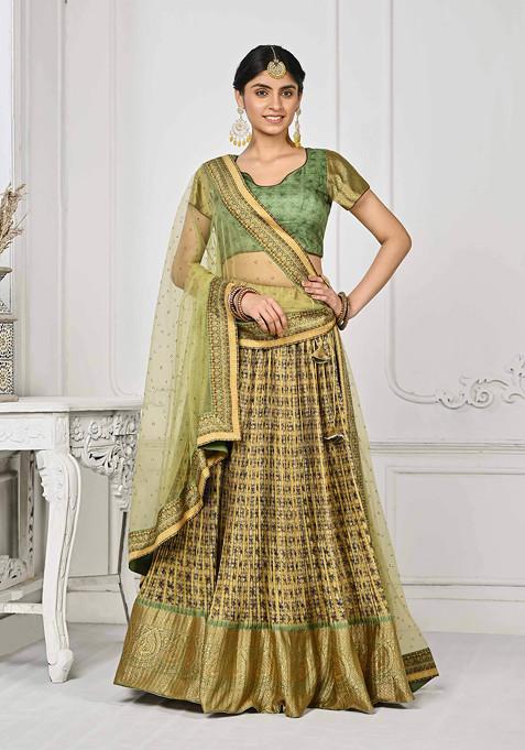 Green Digital Print Lehenga Set