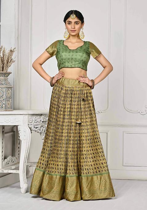 Green Digital Print Lehenga Set