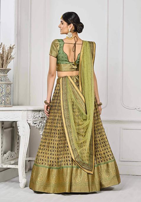 Green Digital Print Lehenga Set