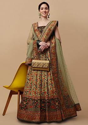 Green Digital Print Lehenga Set