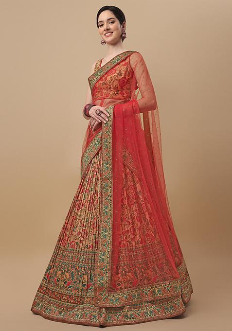 Multicolour Printed Lehenga Set