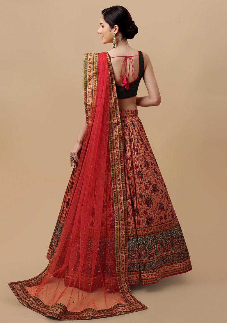 Pink Printed Silk Blend Lehenga Set