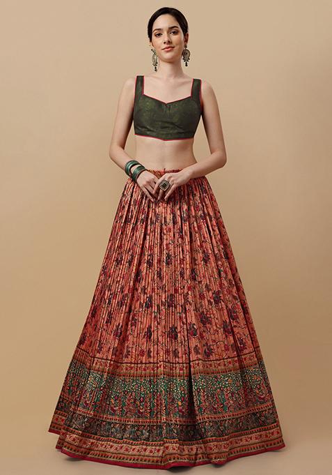 Pink Printed Silk Blend Lehenga Set