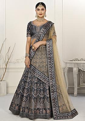 Blue Digital Print Silk Blend Lehenga Set
