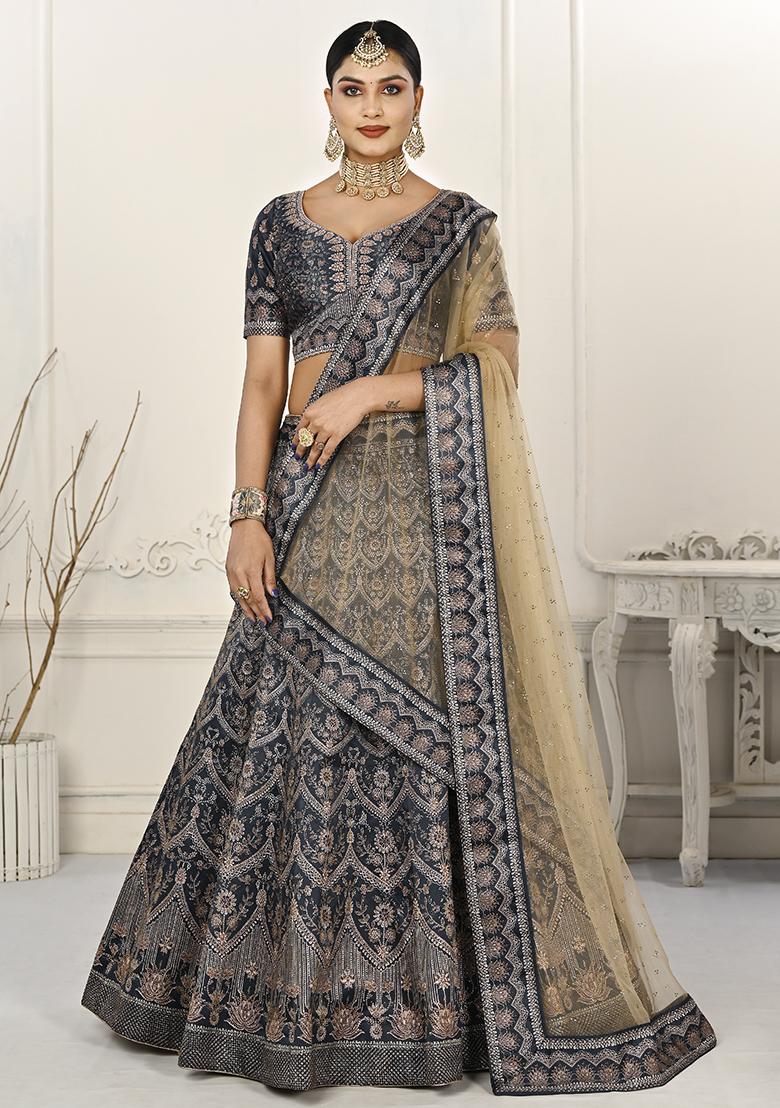 Blue Digital Print Silk Blend Lehenga Set
