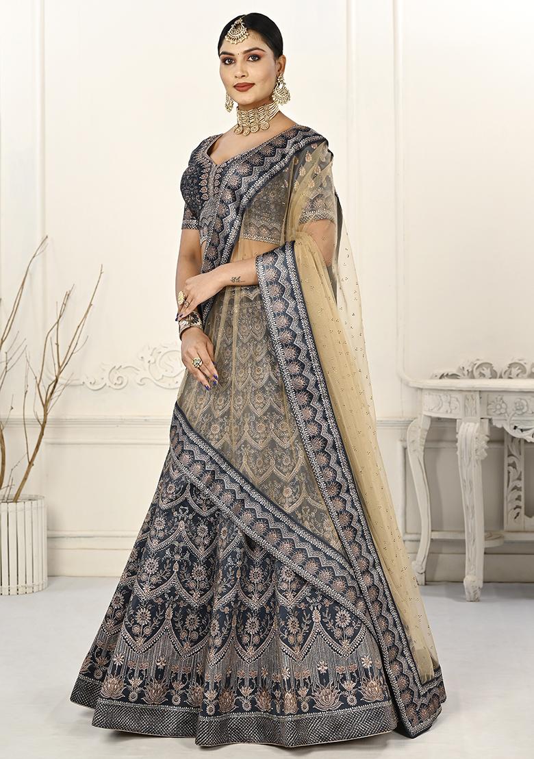 Blue Digital Print Silk Blend Lehenga Set