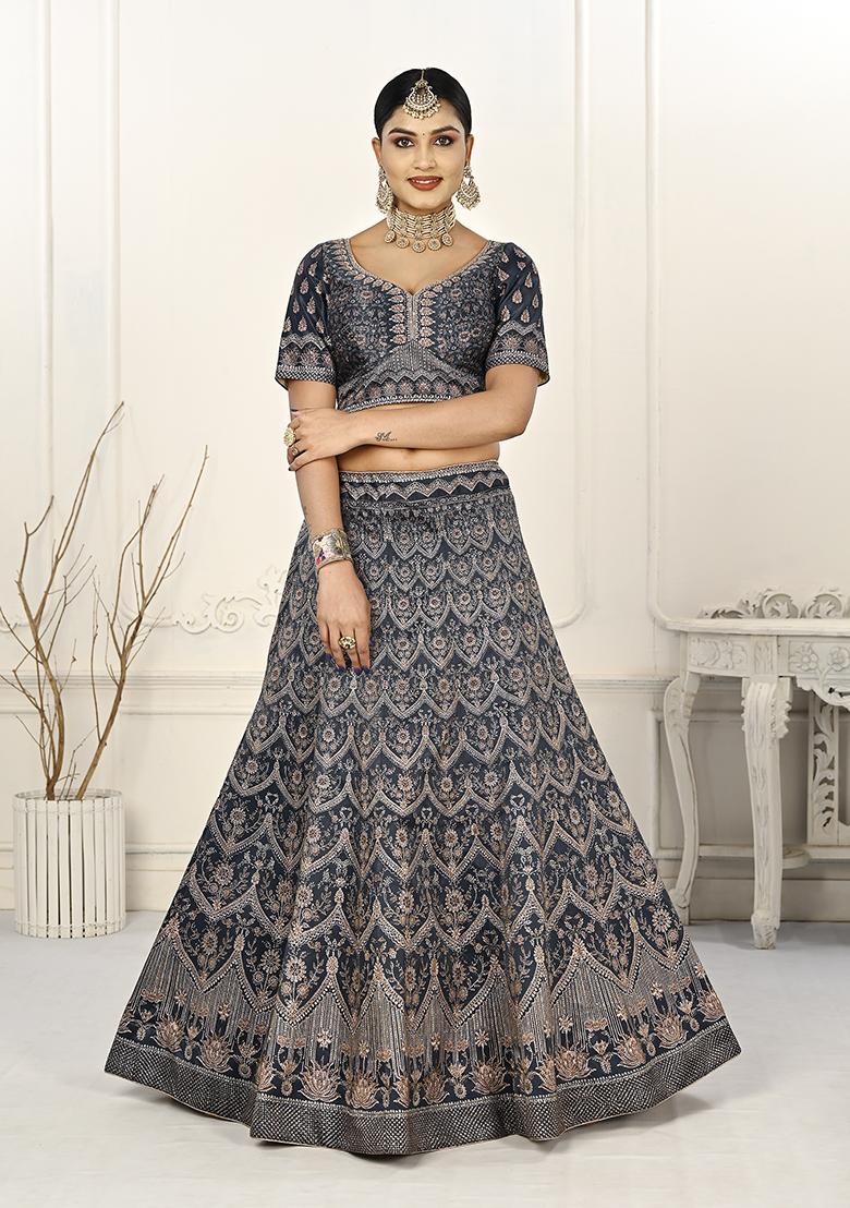 Blue Digital Print Silk Blend Lehenga Set