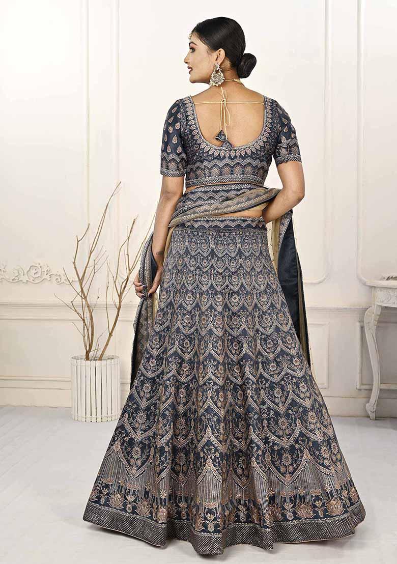 Blue Digital Print Silk Blend Lehenga Set
