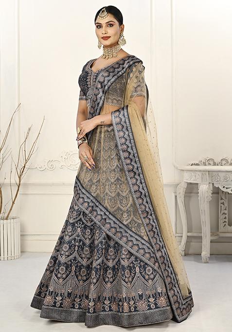 Blue Digital Print Silk Blend Lehenga Set