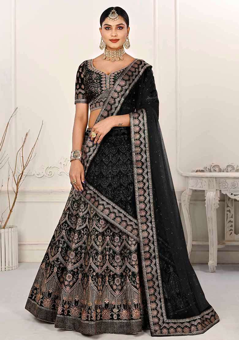 Blue Printed Silk Blend Lehenga Set - Indya