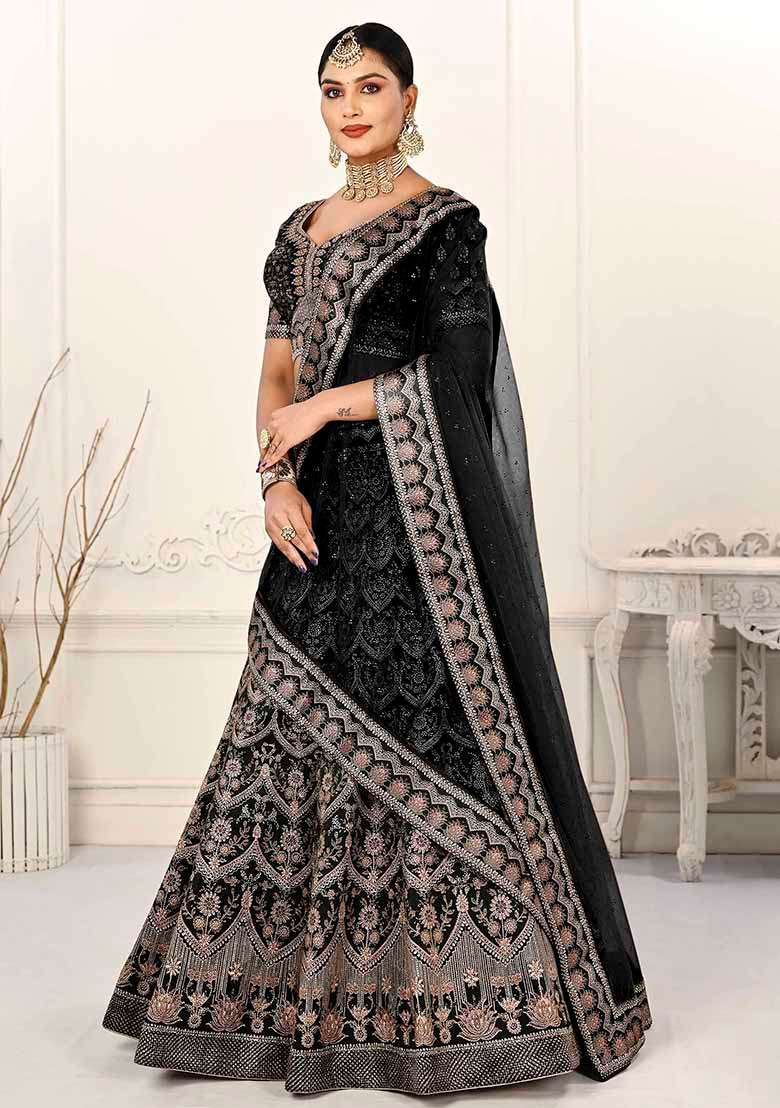 Blue Printed Silk Blend Lehenga Set - Indya