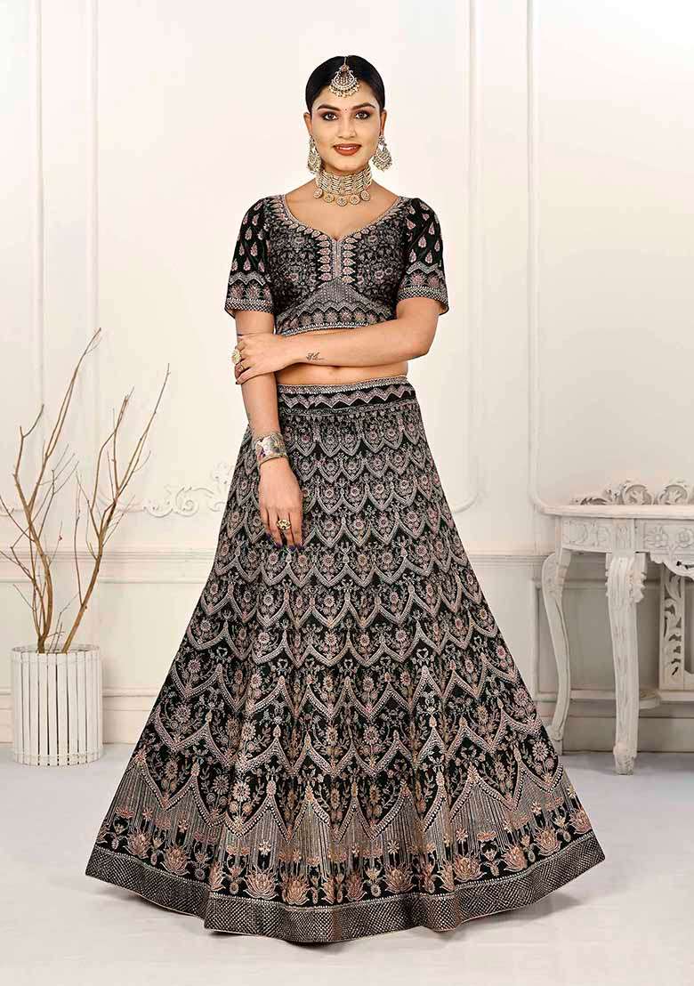Blue Printed Silk Blend Lehenga Set - Indya