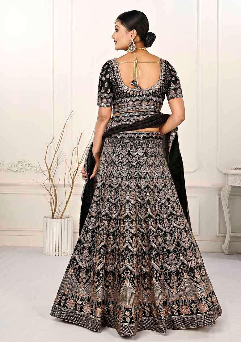 Blue Printed Silk Blend Lehenga Set - Indya
