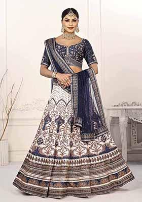 Blue Digital Print Silk Blend Lehenga Set