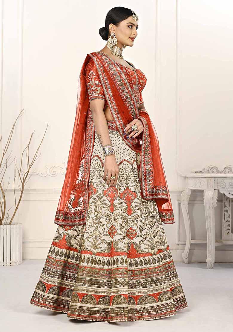 Orange Digital Print Silk Blend Lehenga Set