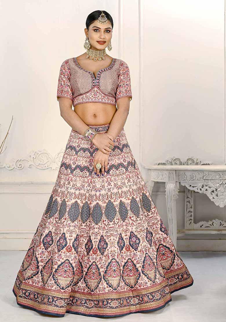Pink Digital Print Silk Blend Lehenga Set