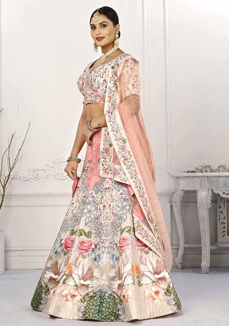 Pink Digital Print Silk Blend Lehenga Set