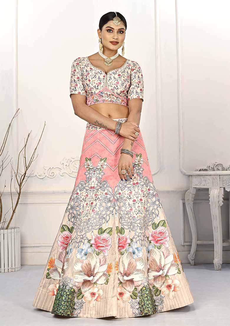 Pink Digital Print Silk Blend Lehenga Set