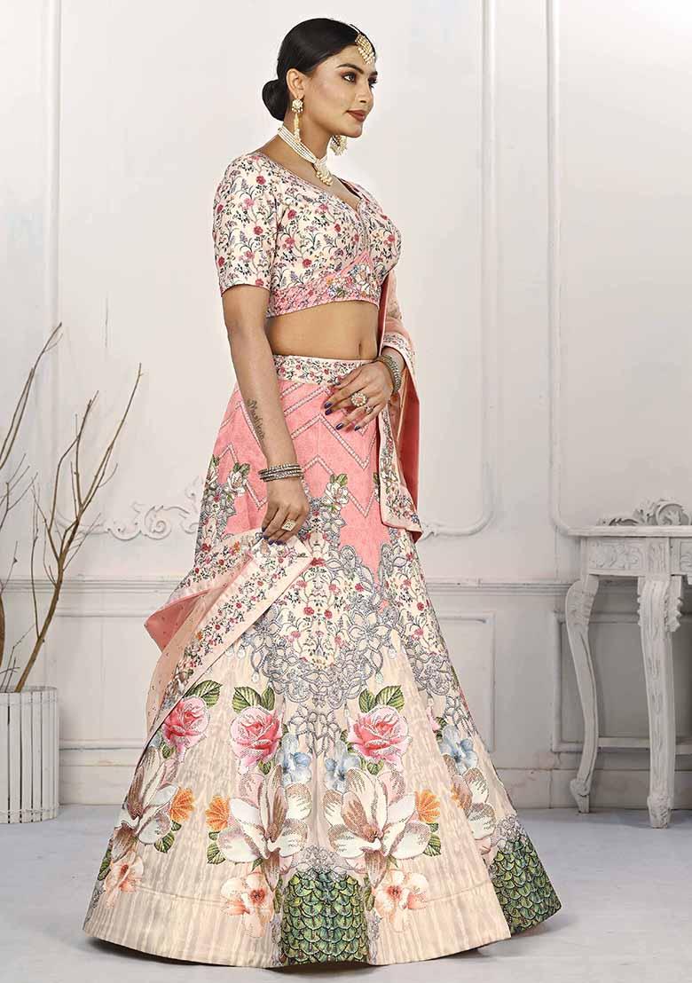 Pink Digital Print Silk Blend Lehenga Set