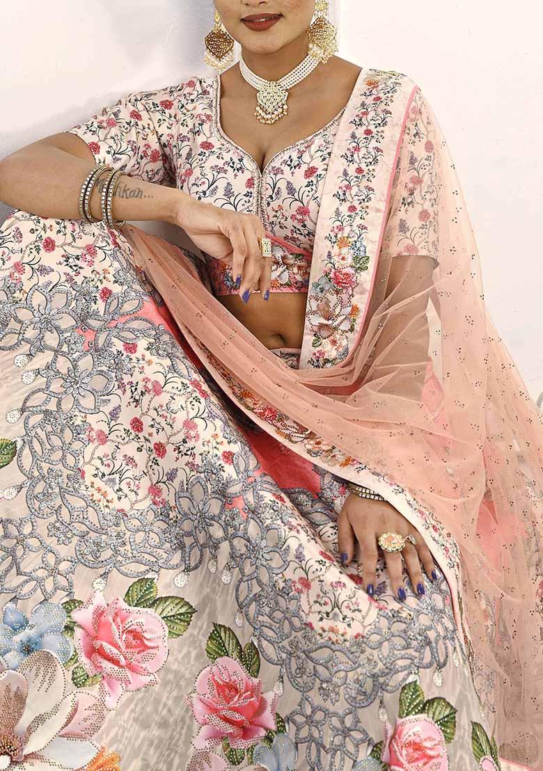 Pink Digital Print Silk Blend Lehenga Set