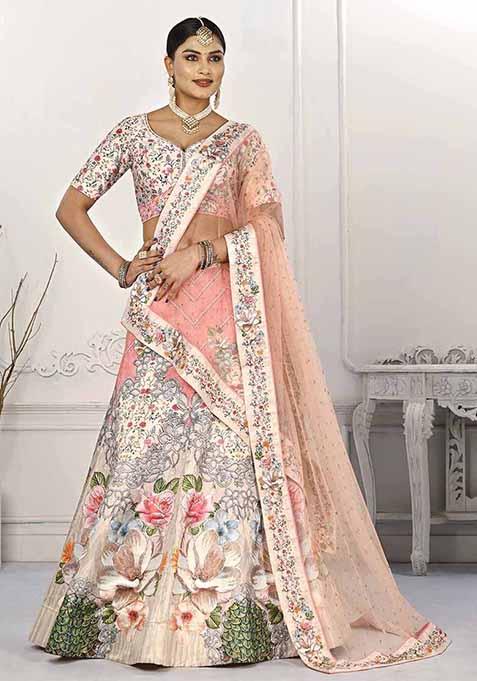 Pink Digital Print Silk Blend Lehenga Set