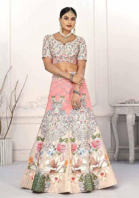 Pink Digital Print Silk Blend Lehenga Set