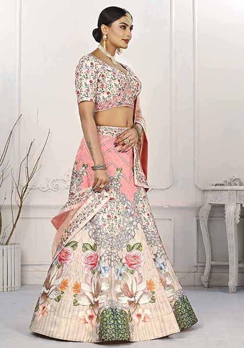 Pink Digital Print Silk Blend Lehenga Set