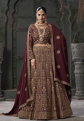 Maroon Embroidered Georgette Lehenga Set