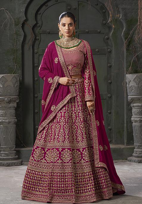 Rani Pink Embroidered Georgette Lehenga Set