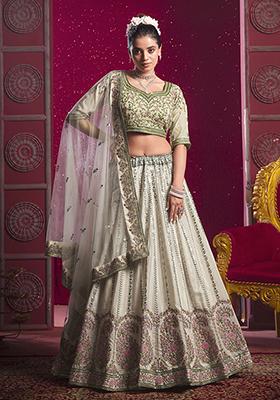 Light Green Embroidered Silk Lehenga Set