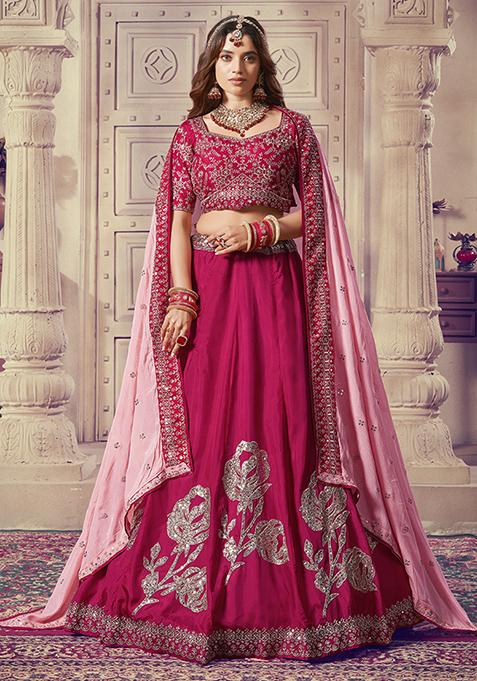 Rani Pink Embroidered Viscose Lehenga Set