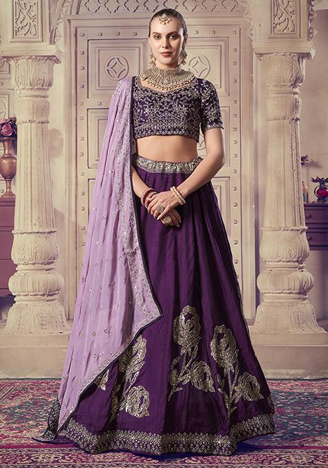 Wine Embroidered Viscose Lehenga Set