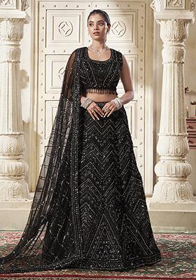 Black Embroidered Net Lehenga Set